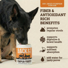 Back 40 Dogs cuillère de poudre montrant facilité de dosage et stockage