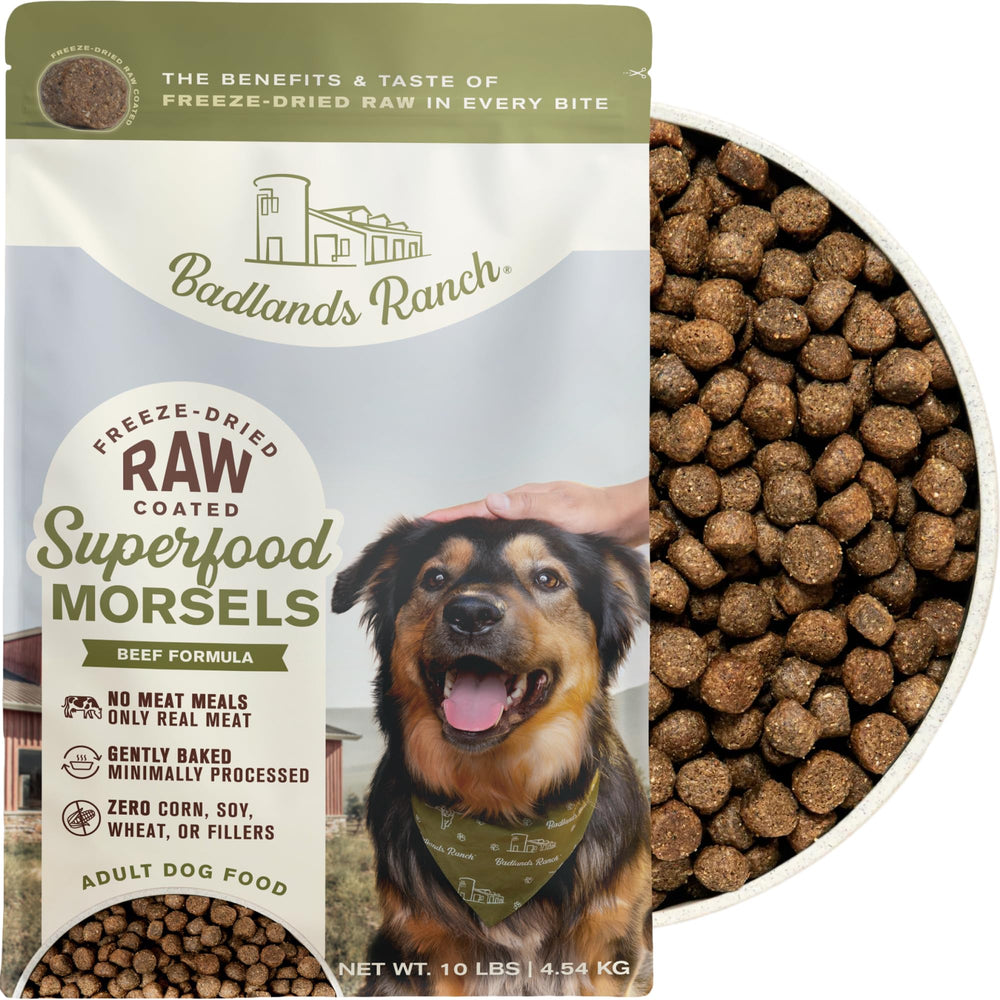 BADLANDS RANCH emballage avant montrant la recette bœuf et superaliments bénéfique