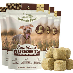 BADLANDS RANCH vue avant du pack avec canard et kale, attrait visuel immédiat