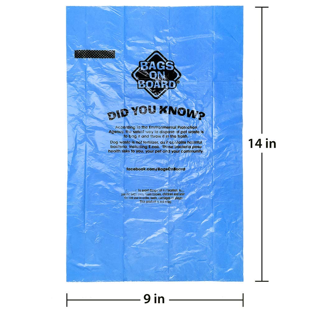 Bags on Board comparaison taille du sac 9x14 pouces pour gros déjections