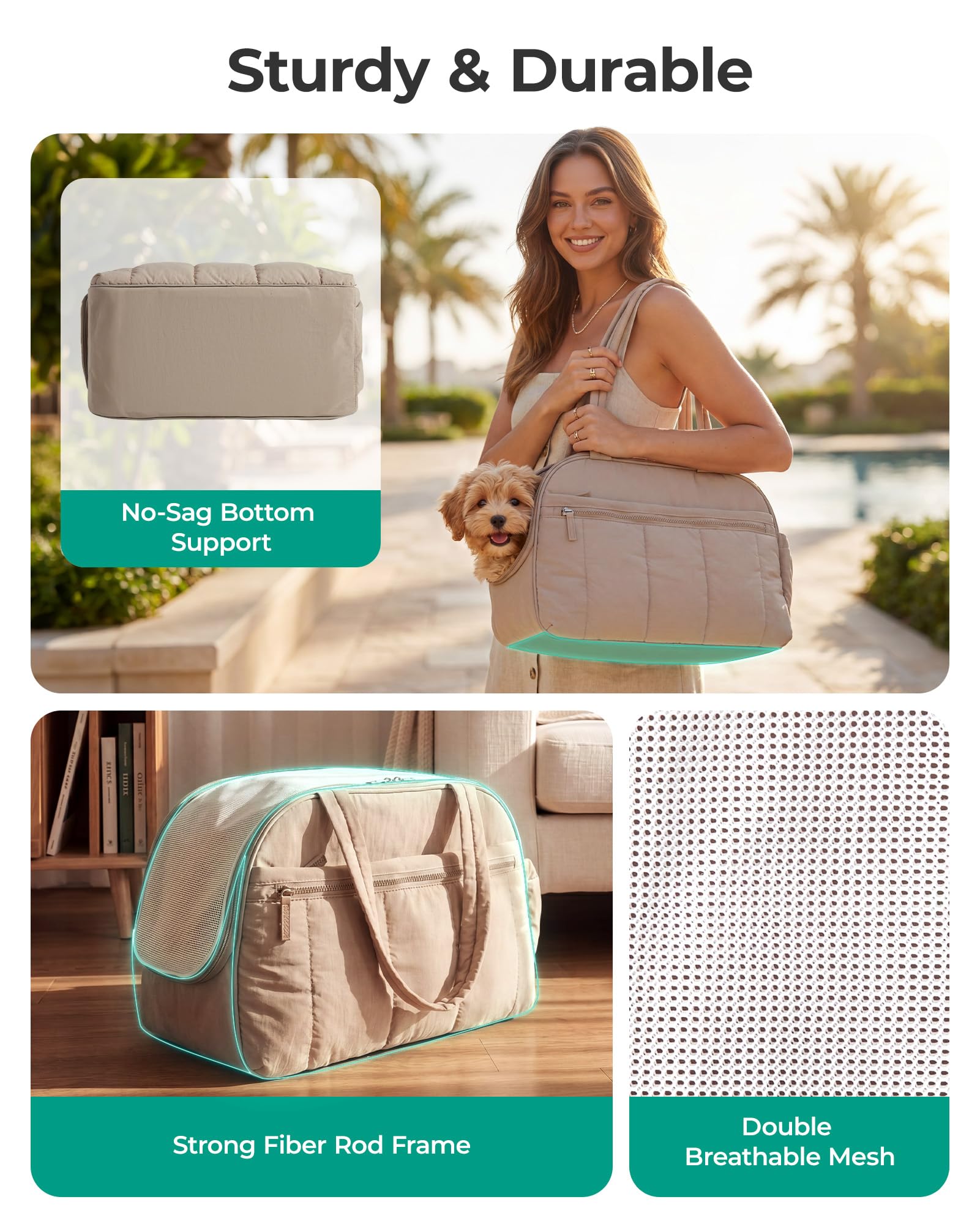 BAGSMART intérieur avec fond rigide, maintien anti‑affaissement pour animal