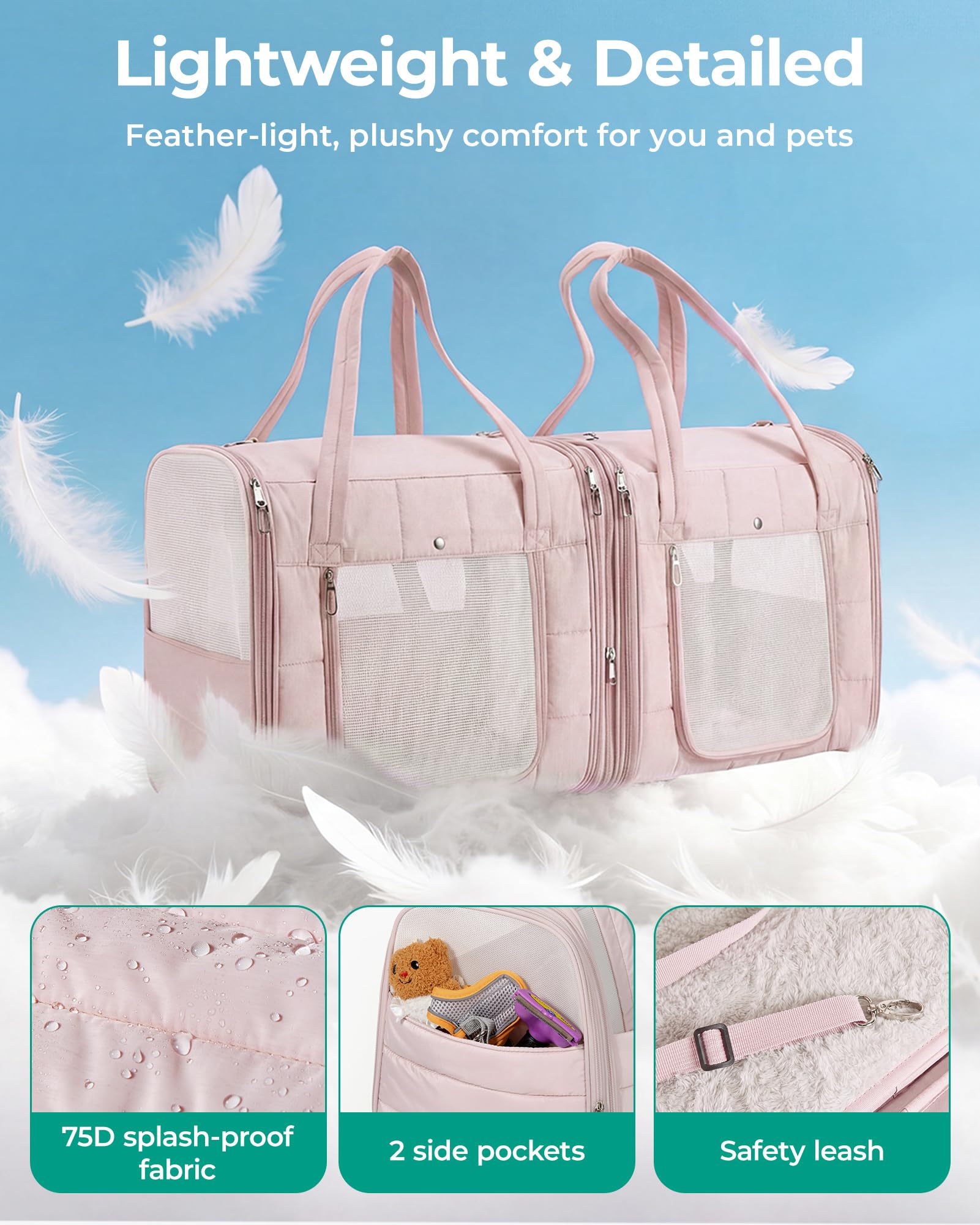 BAGSMART comparaison taille avec deux chats illustrant capacité