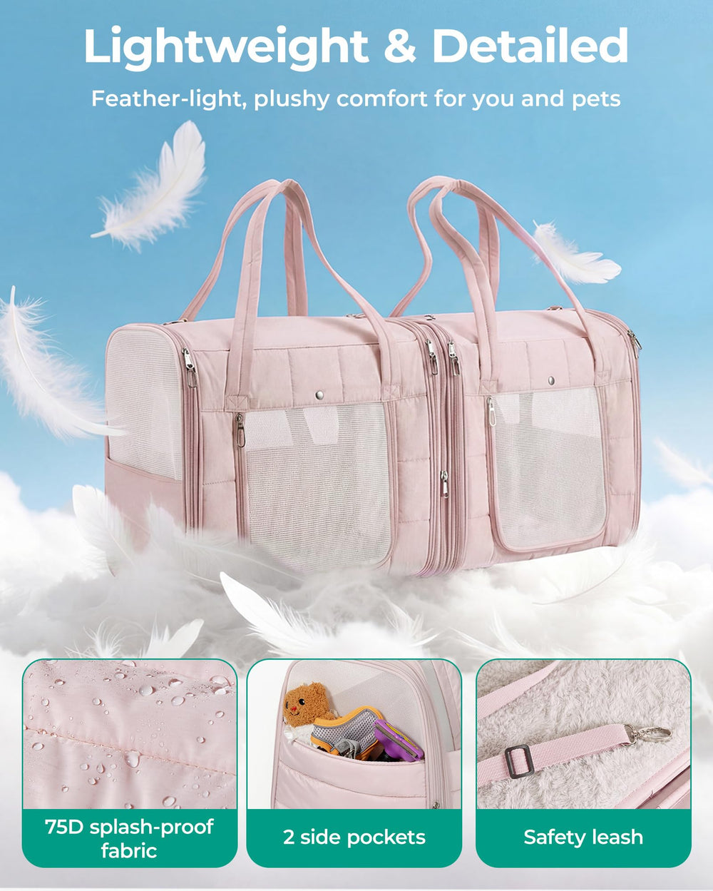 BAGSMART comparaison taille avec deux chats illustrant capacité