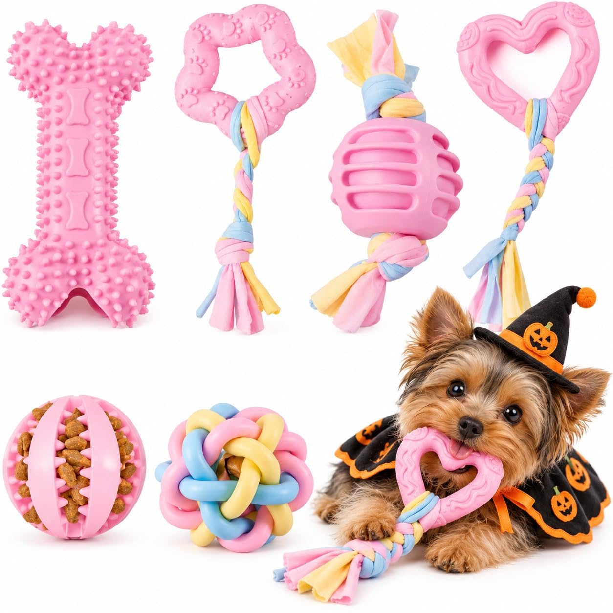 Bambinom pack avant montrant six jouets colorés pour dents plus propres