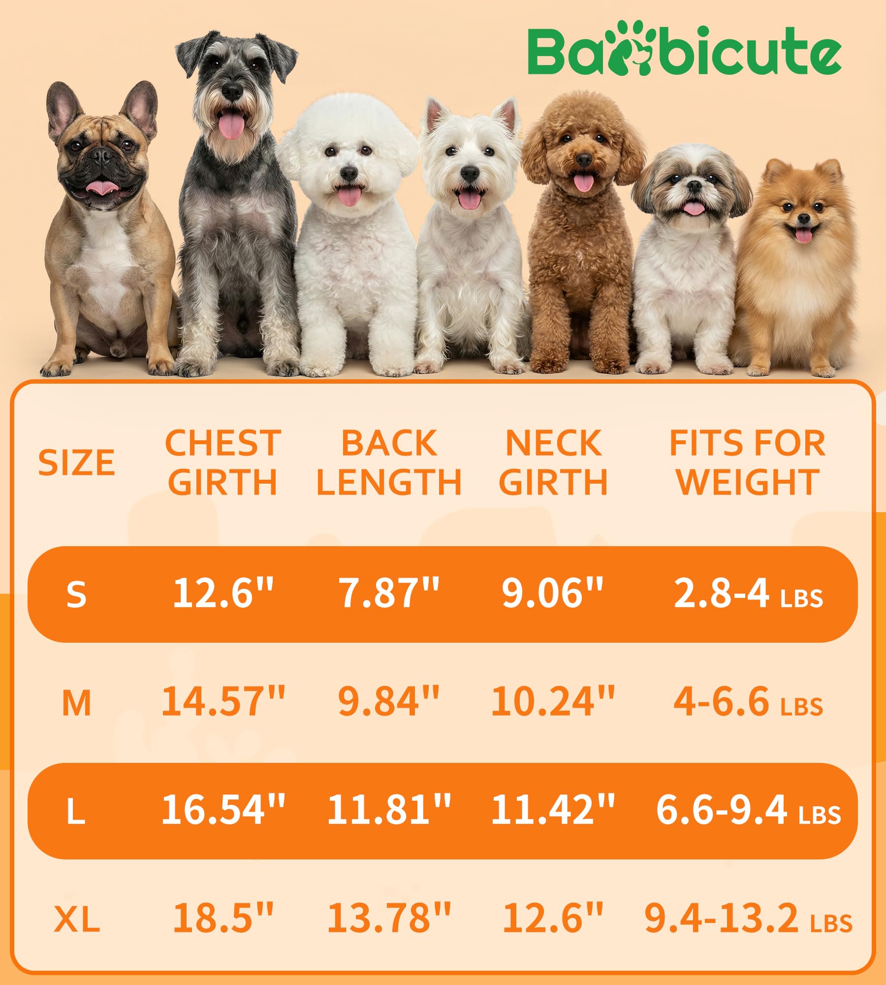 BAOBICUTE comparaison tailles illustrant ajustement pour petits animaux