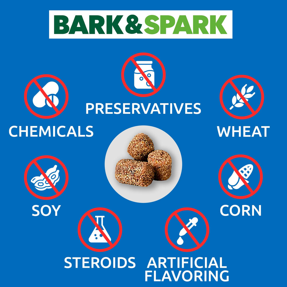 BARK&SPARK étiquette détaillée affichant ingrédients naturels et fabrication aux USA