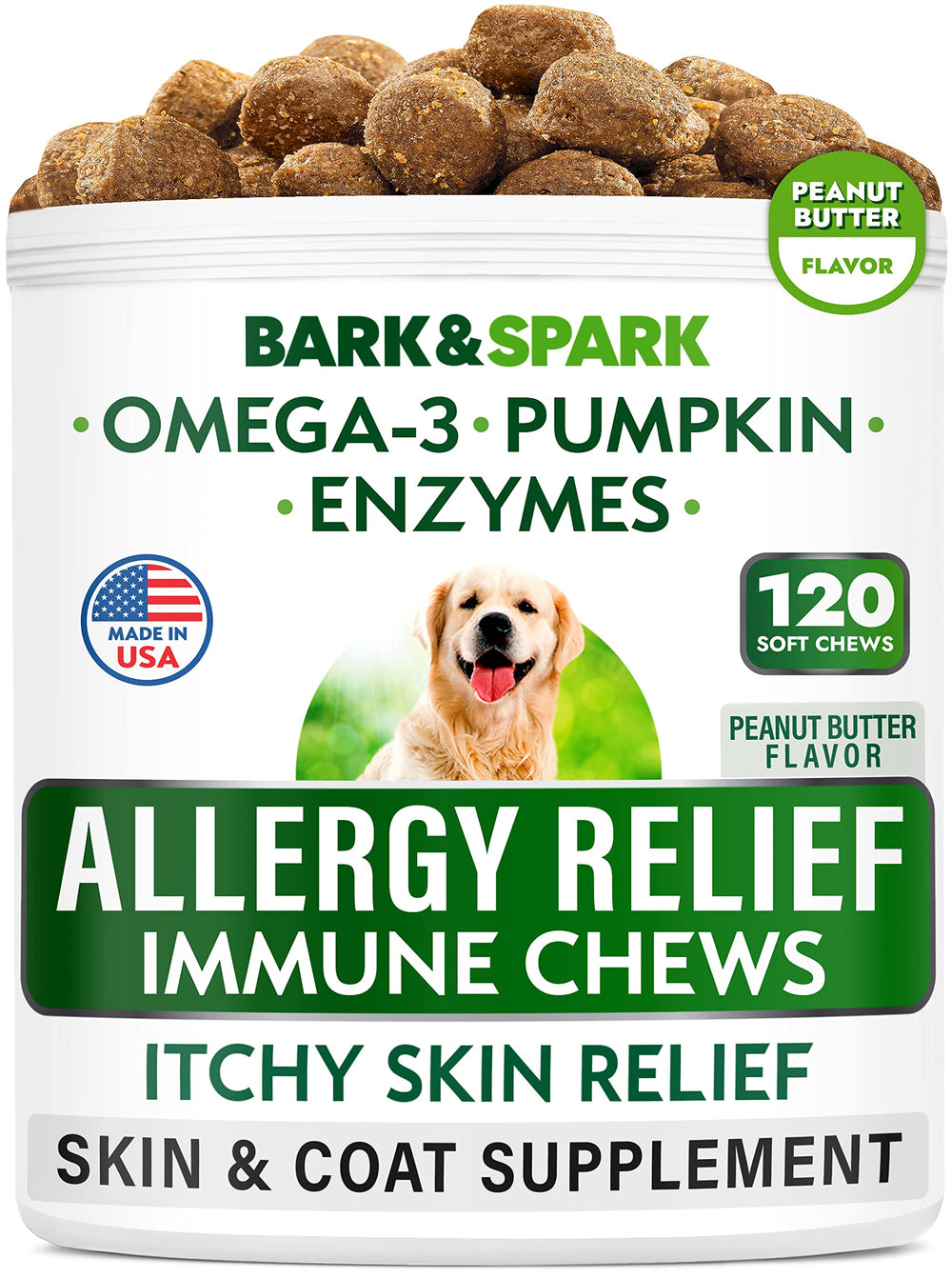 BARK&SPARK pot avant montrant 120 chewing-gums, bénéfice facilité d'utilisation