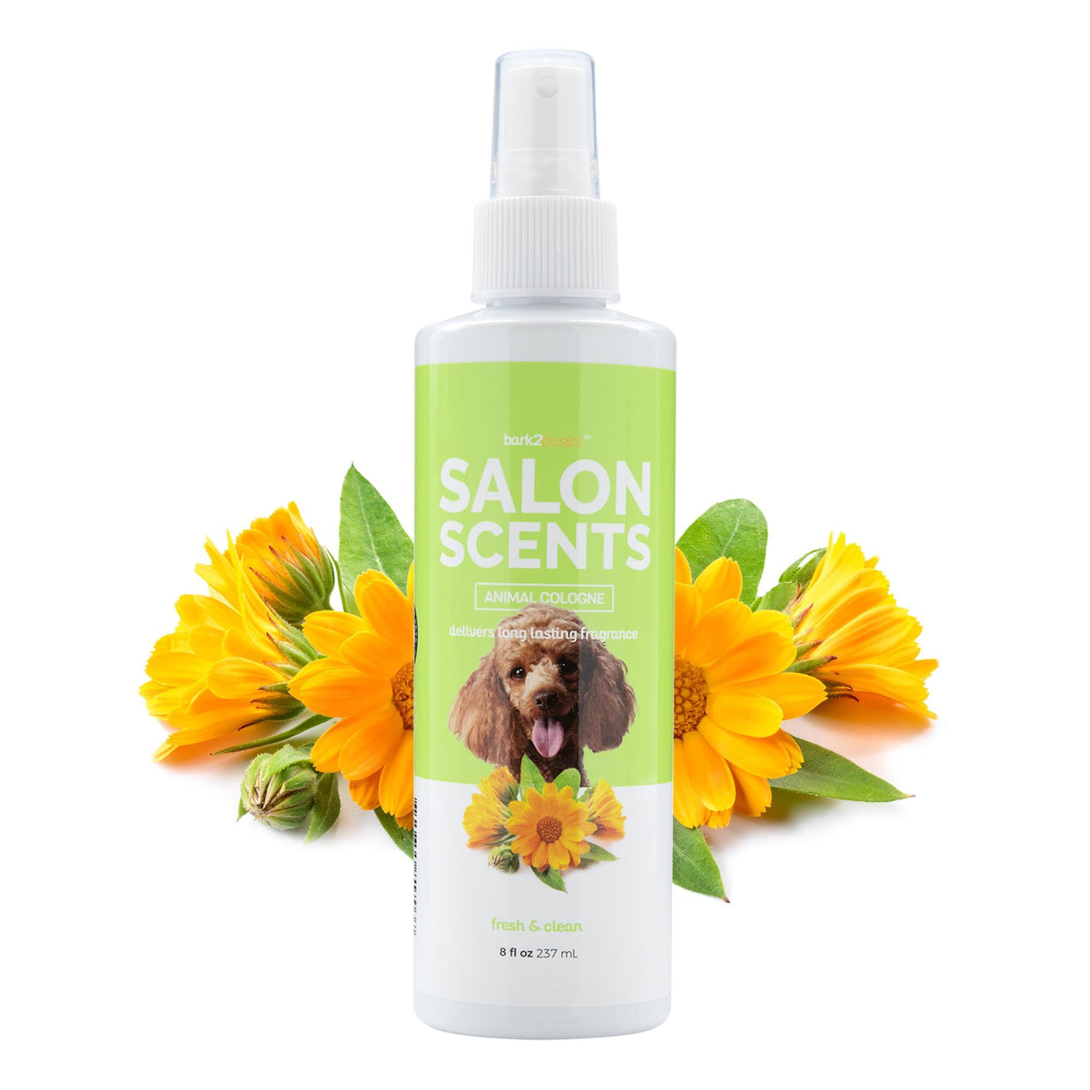 Bark2Basics bouteille avant plan montrant flacon pratique et parfum durable