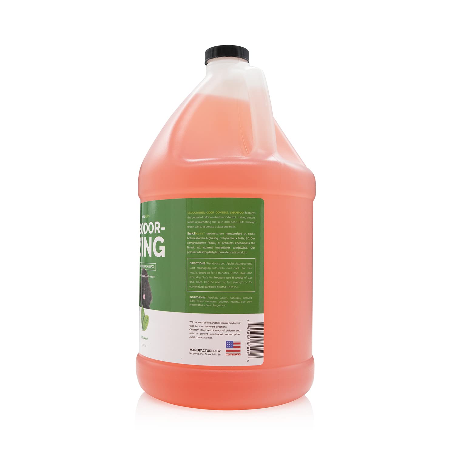 Bark2Basics étiquette détaillant la technologie Odortrol pour neutraliser odeurs