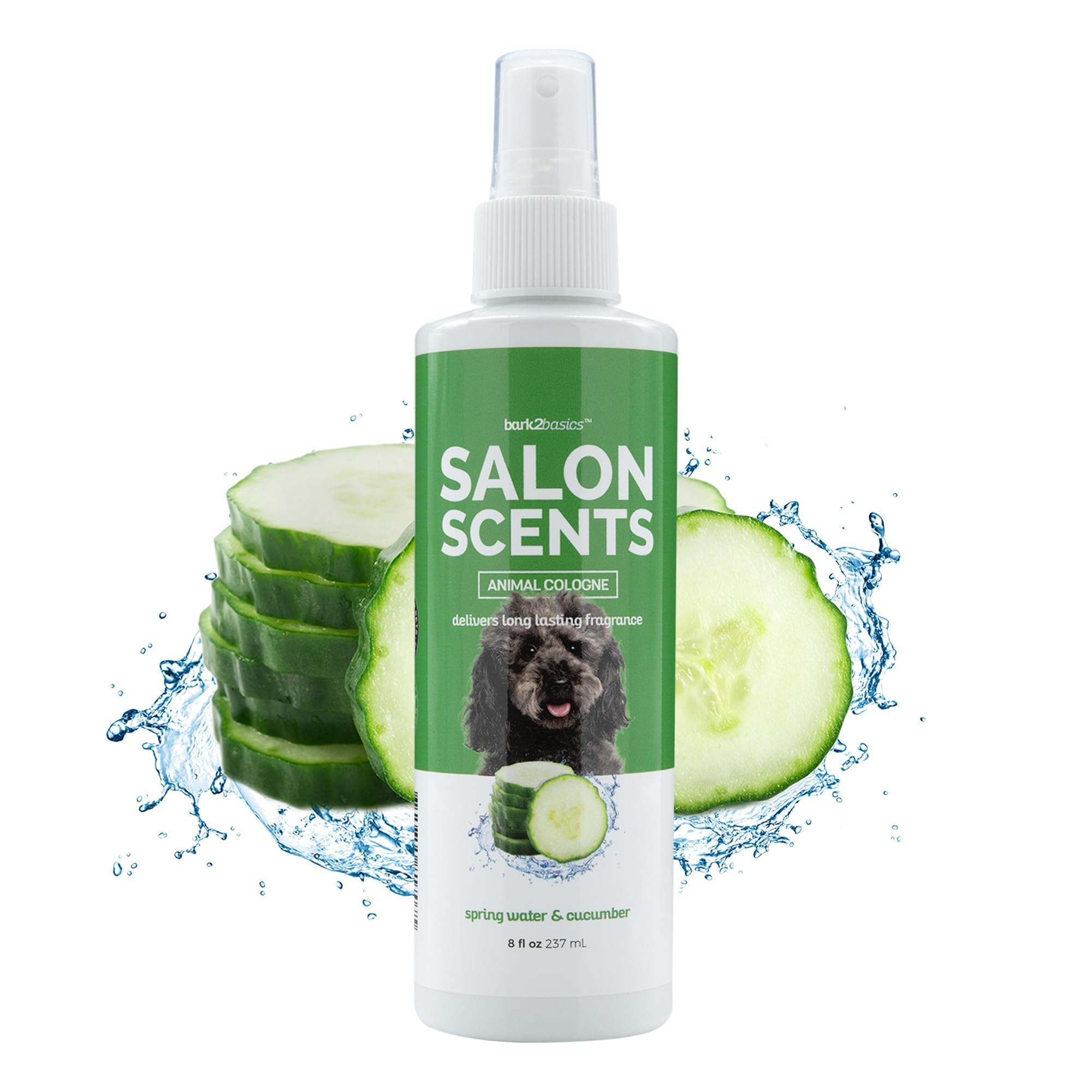Bark2Basics flacon face montrant parfum concombre, fini frais durable