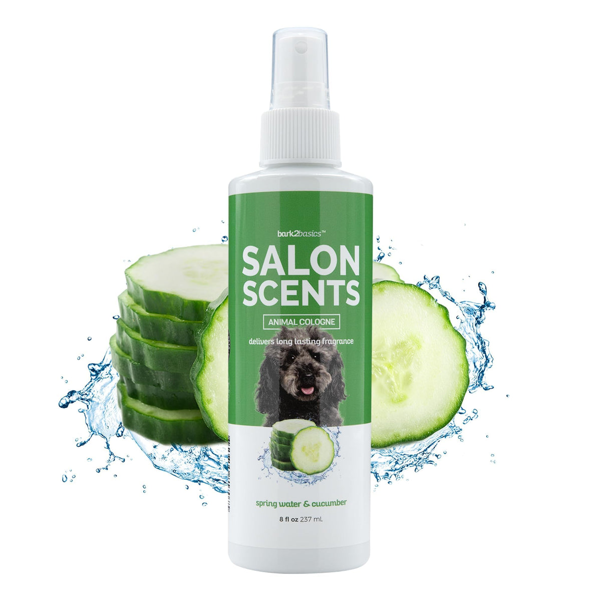 Bark2Basics flacon face montrant parfum concombre, fini frais durable