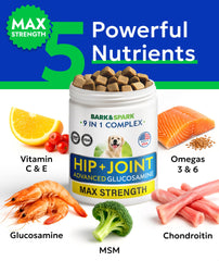 Étiquette BARK&SPARK listant glucosamine chondroïtine MSM et acide hyaluronique