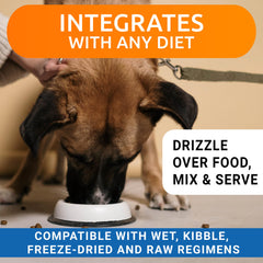 BARK&SPARK liquide mélangé à la nourriture montrant intégration facile au repas