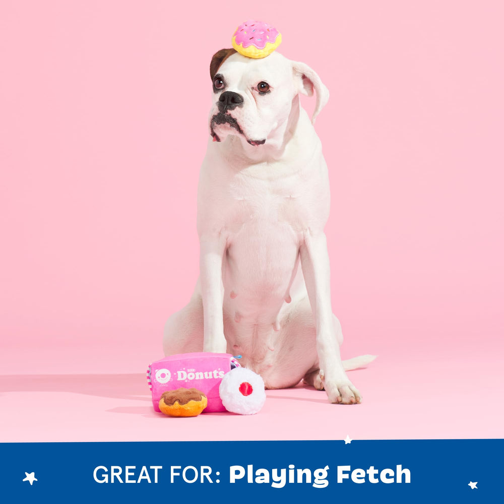 BarkBox chien joue avec donut, favorise exercice et amusement