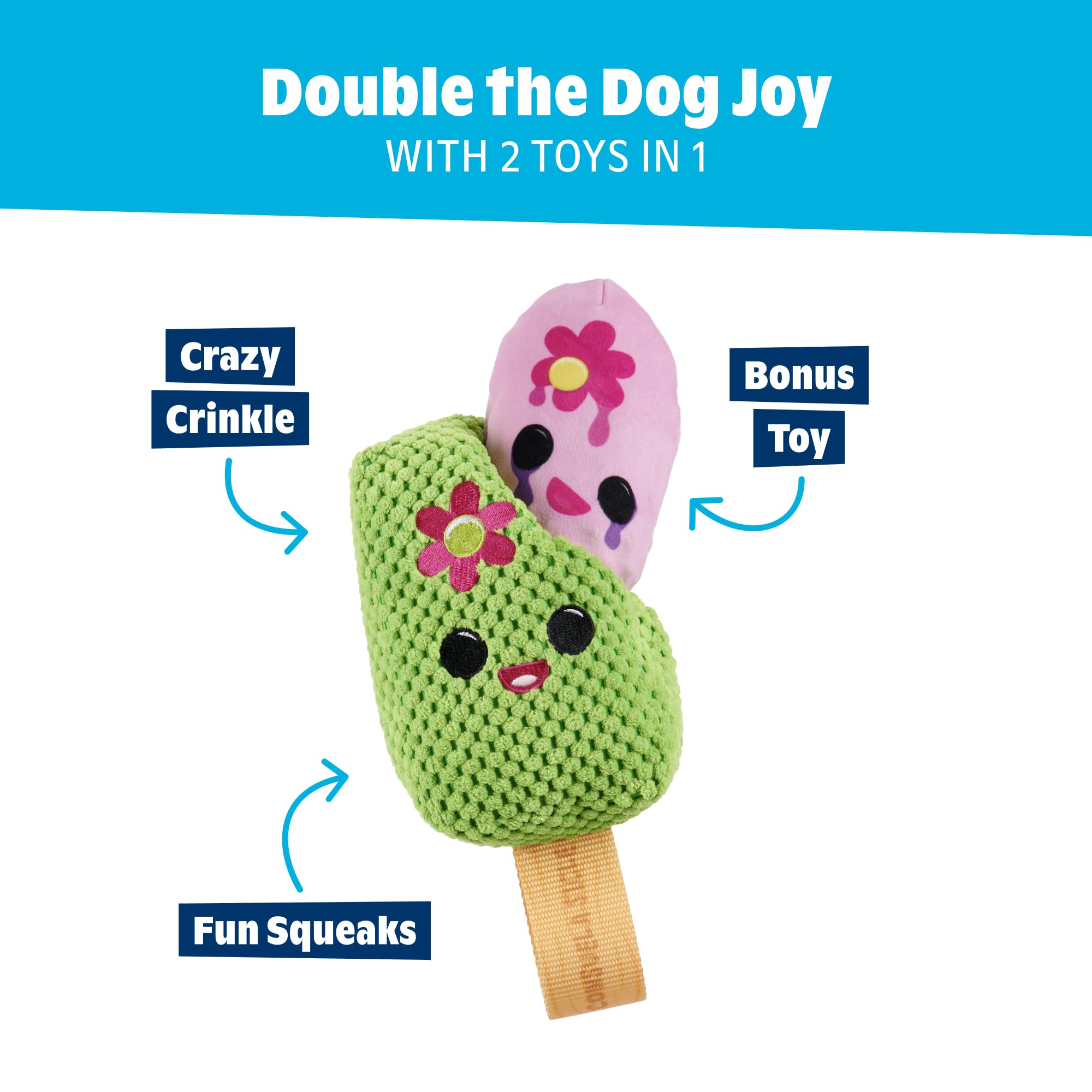BarkBox Consuela the Cactus Pop jouet intérieur révélé après déchirure, double surprise ludique