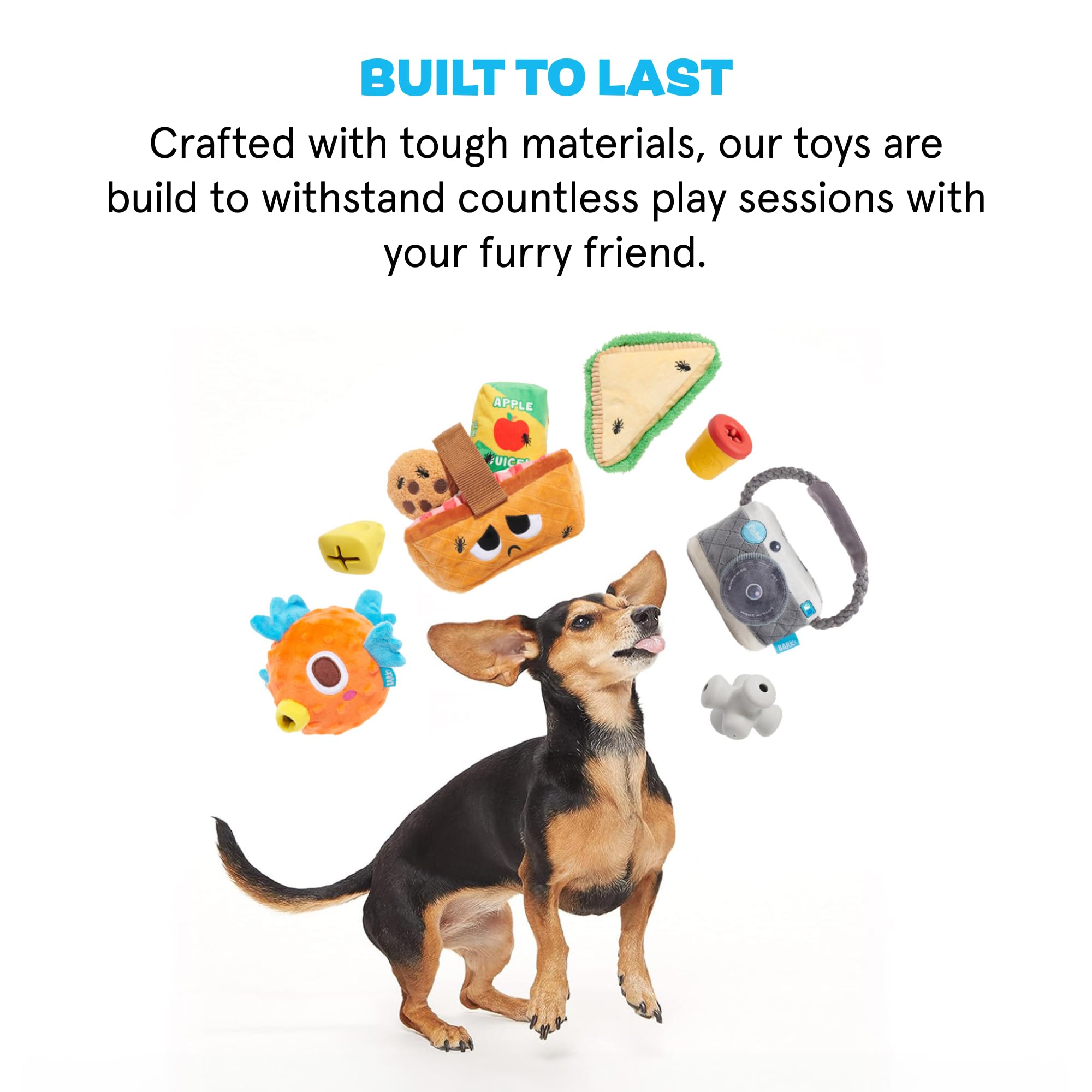 BarkBox Drongo Platypus comparaison taille avec main pour choisir la bonne taille