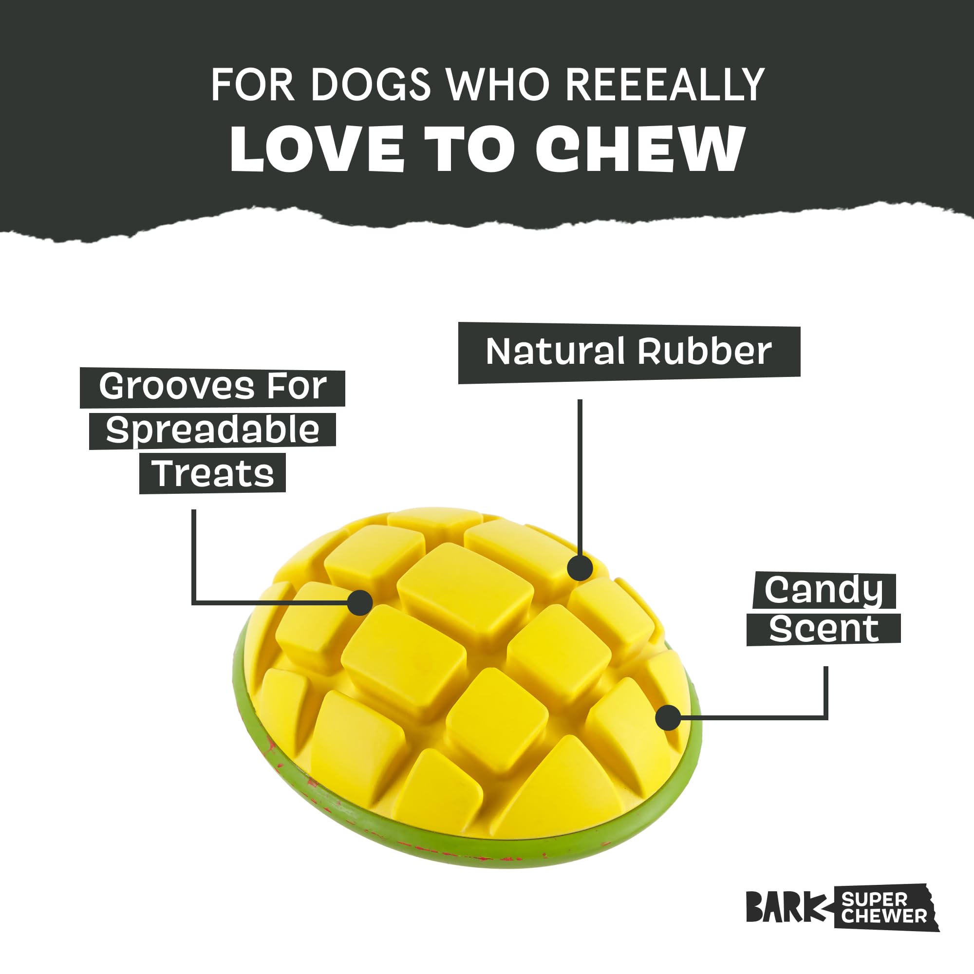 BarkBox gros plan sur les rainures en caoutchouc pour meilleure prise et nettoyage