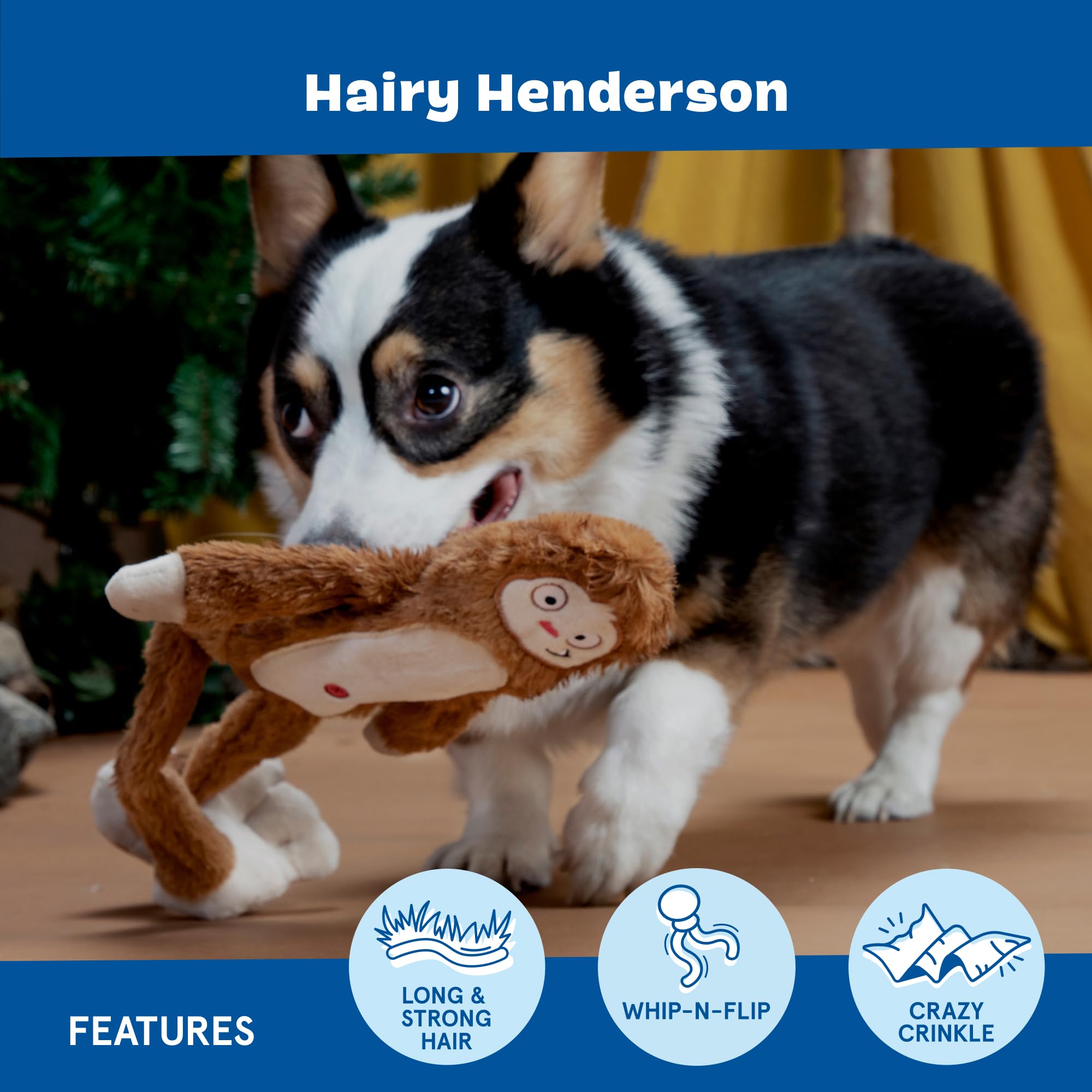 Zoom sur le squeaker intérieur de BarkBox Hairy Henderson, déclenche excitation de jeu