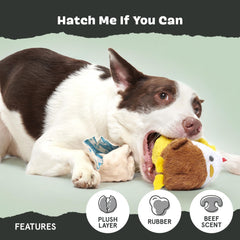 BarkBox œuf caché après déchirure, surprise encourageant l'exploration du chien