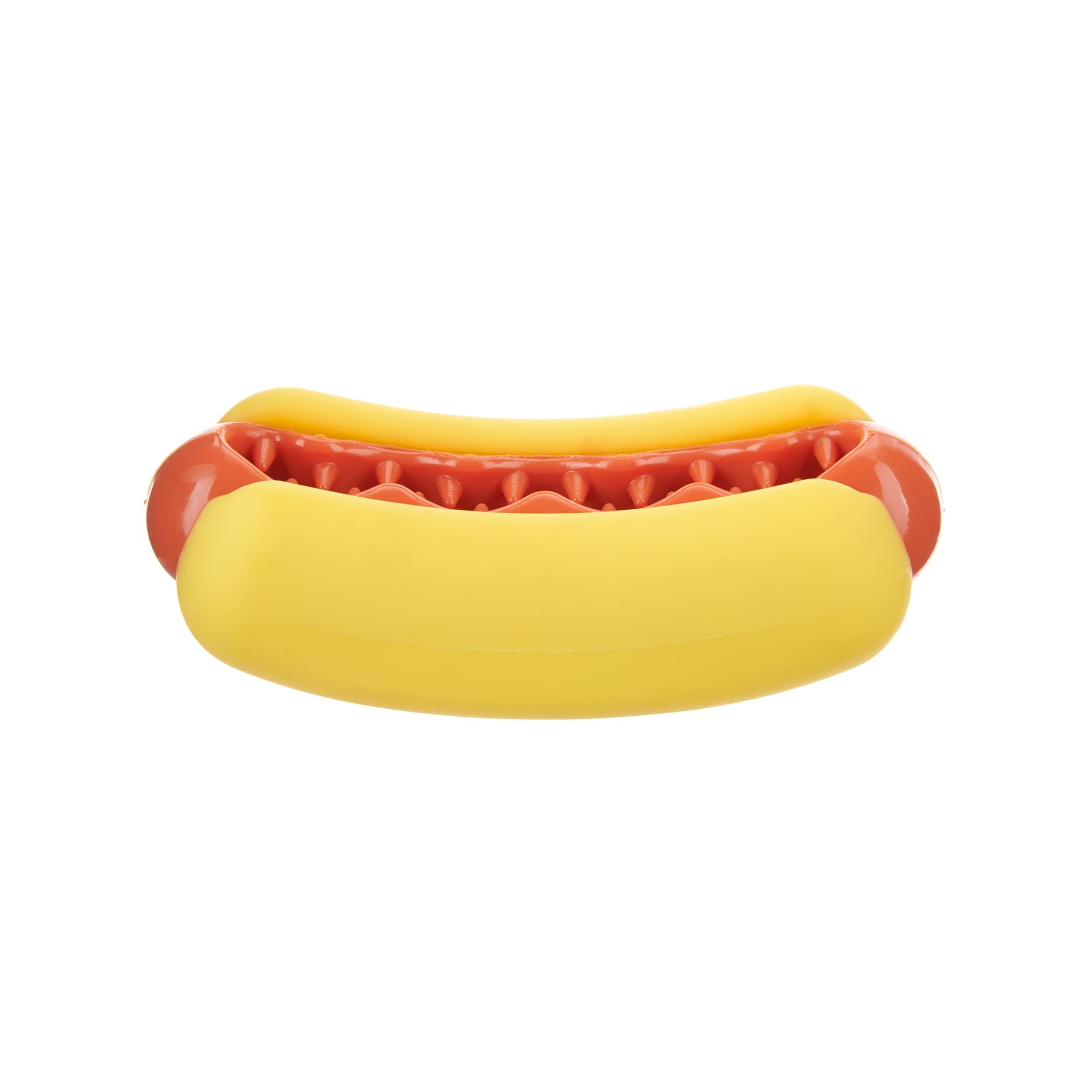 BarkBox hot-dog avant montrant la forme résistante et rebondissante pour le jeu