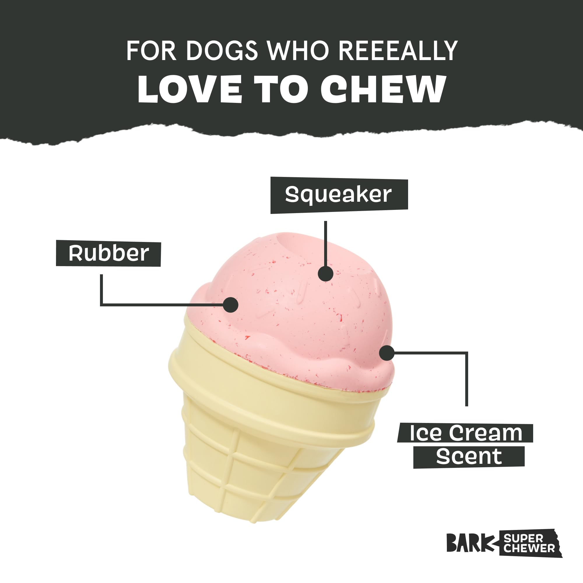 BarkBox gros plan texture caoutchouc avec rainures pour une mâchoire stimulée