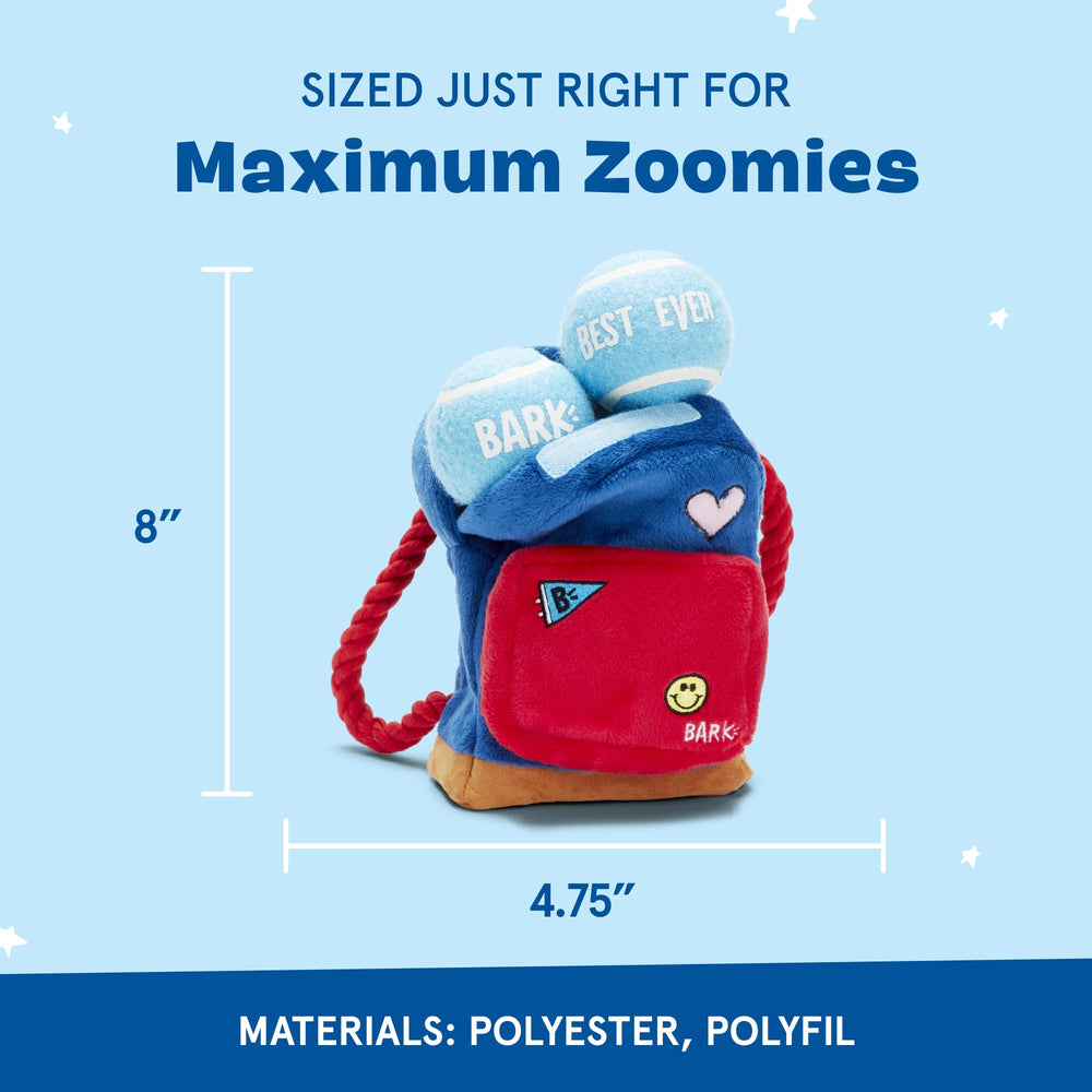 BarkBox Janspup Backpack gros plan sur matière crinkle stimulant l’intérêt