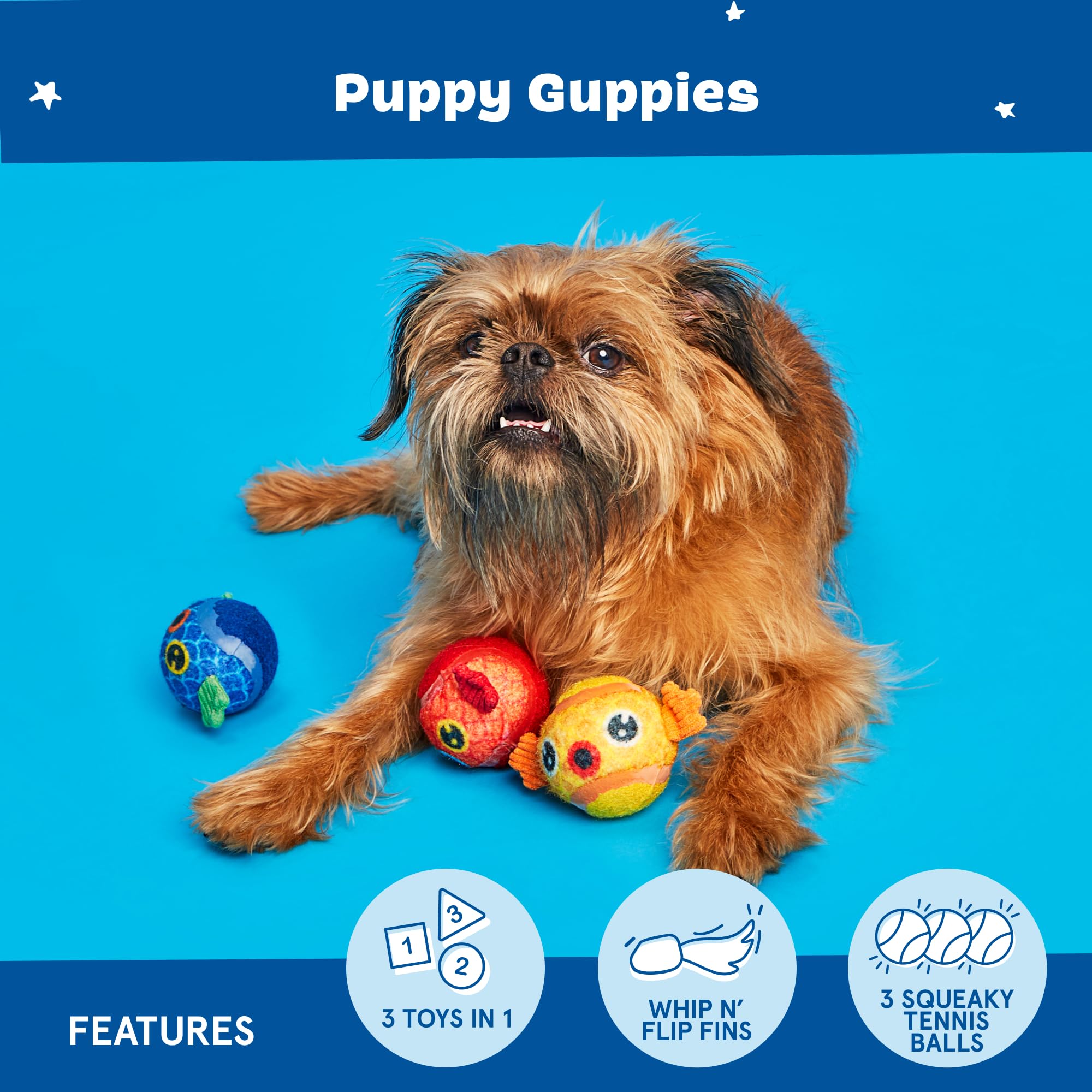 Vue intérieure du sifflet BarkBox Puppy Guppies activant l'instinct de jeu