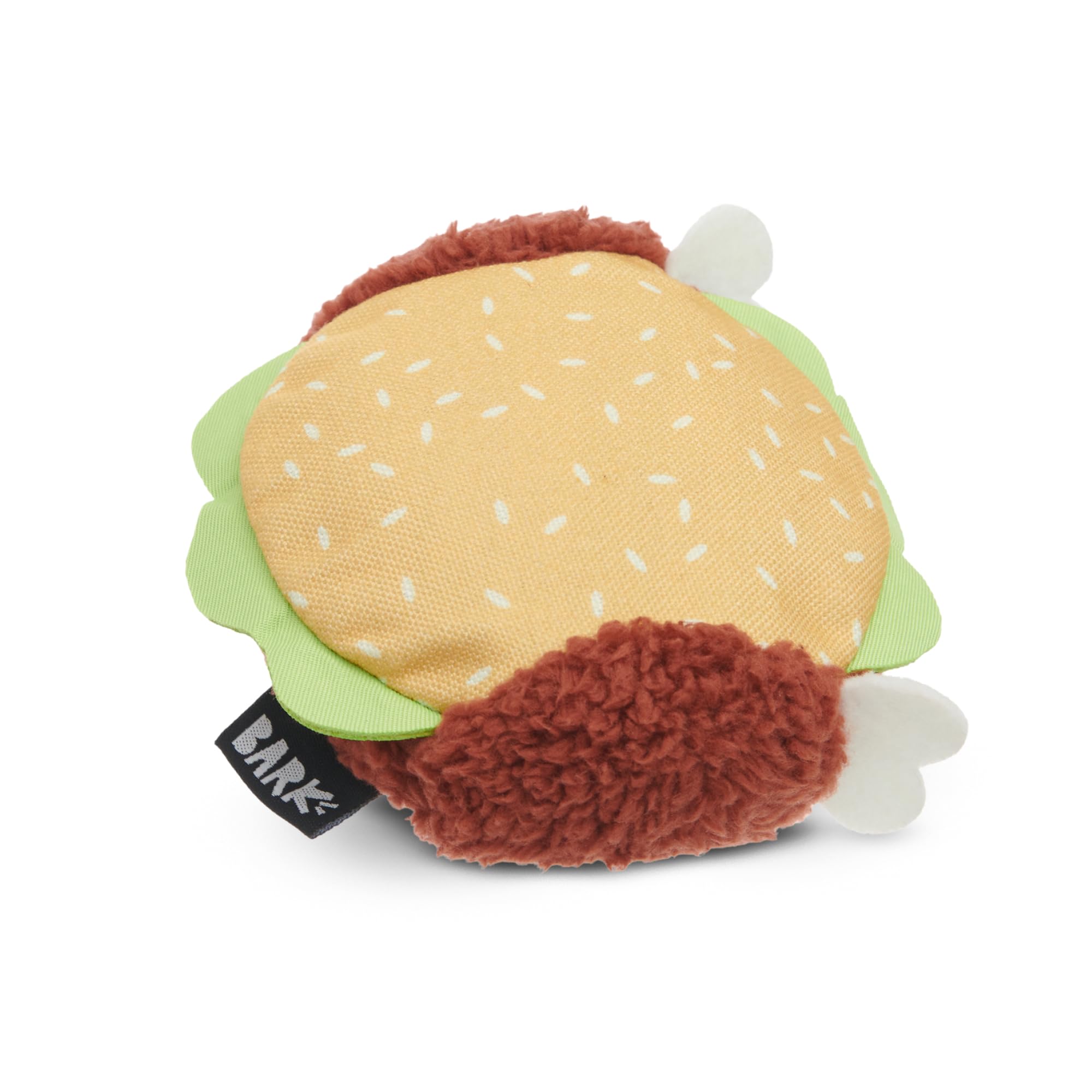 BarkBox vue avant du jouet burger dinde montrant forme attrayante