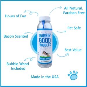 Barkin’ Good Bubbles bouteille bleue gros plan, formule végétale sécurisée