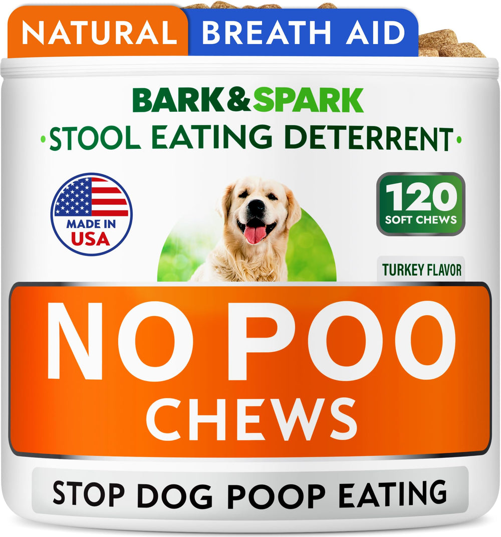 BARK&SPARK emballage avant montrant No Poo Chews et bénéfice hygiène