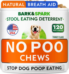 BARK&SPARK emballage avant montrant No Poo Chews et bénéfice hygiène