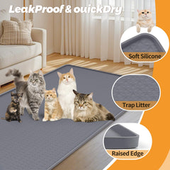Bartuke chat sortant du bac sur le tapis réduisant dispersion de grains