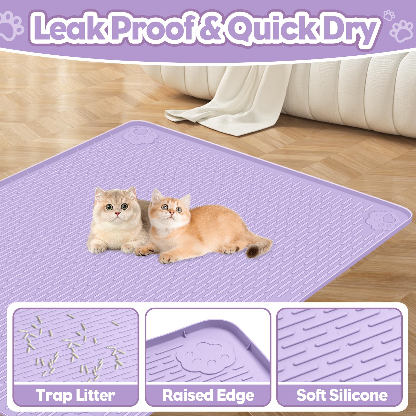 Bartuke tapis litière détail bord surélevé empêchant fuite de litière sur le sol