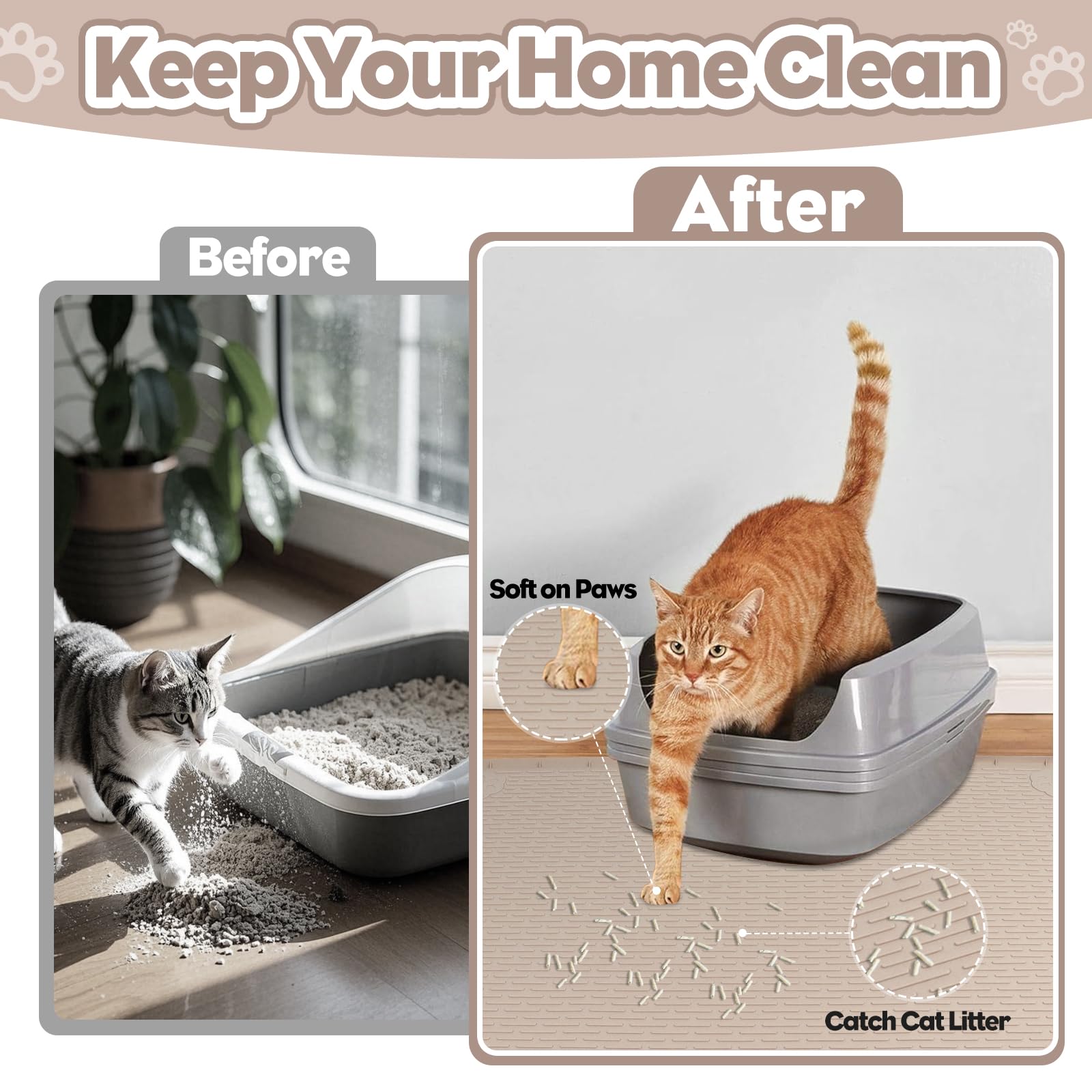 Bartuke détail texture en silicone, capture efficace des grains de litière