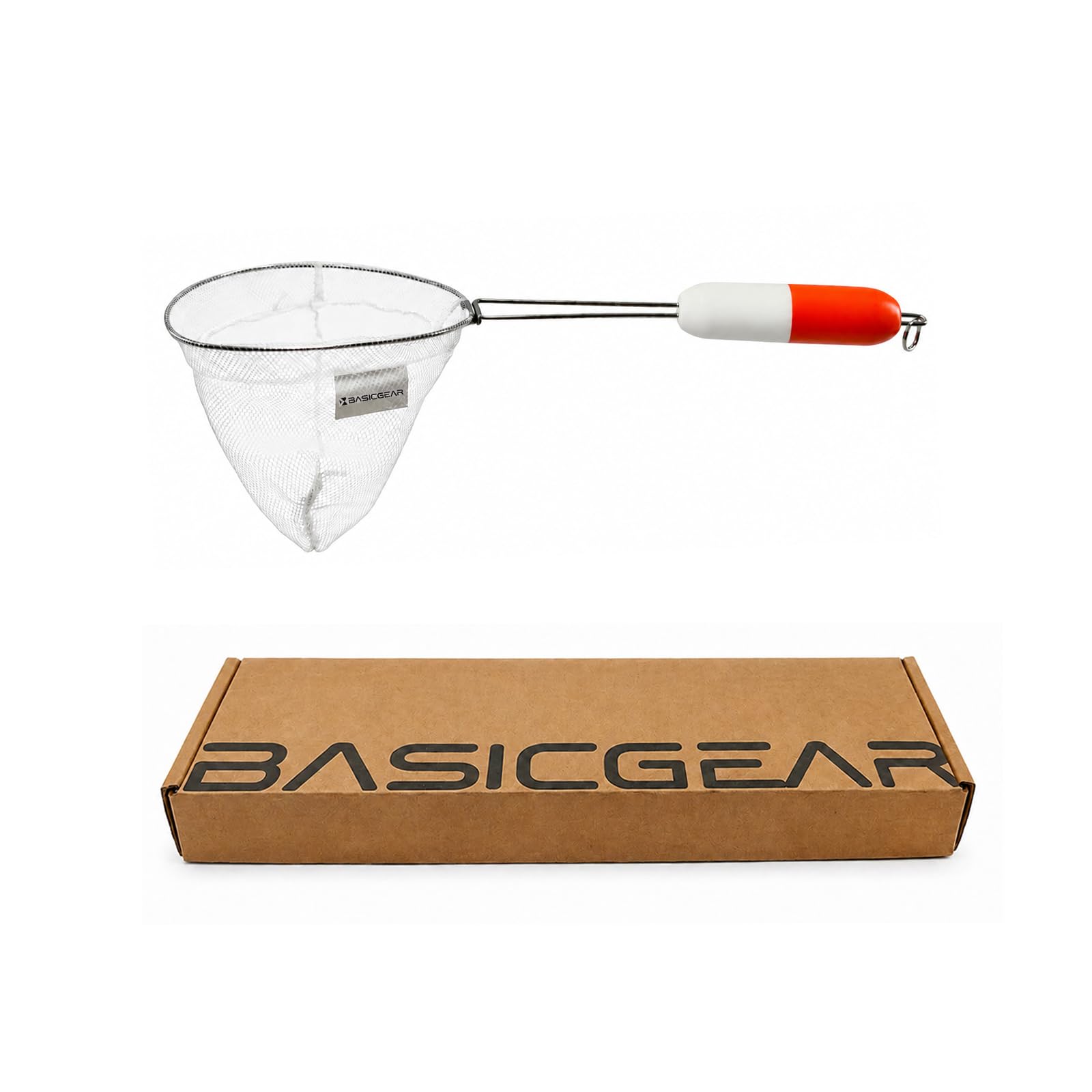 BasicGear vue frontale de l'épuisette montrant le cerclage et la maille, préservation des appâts