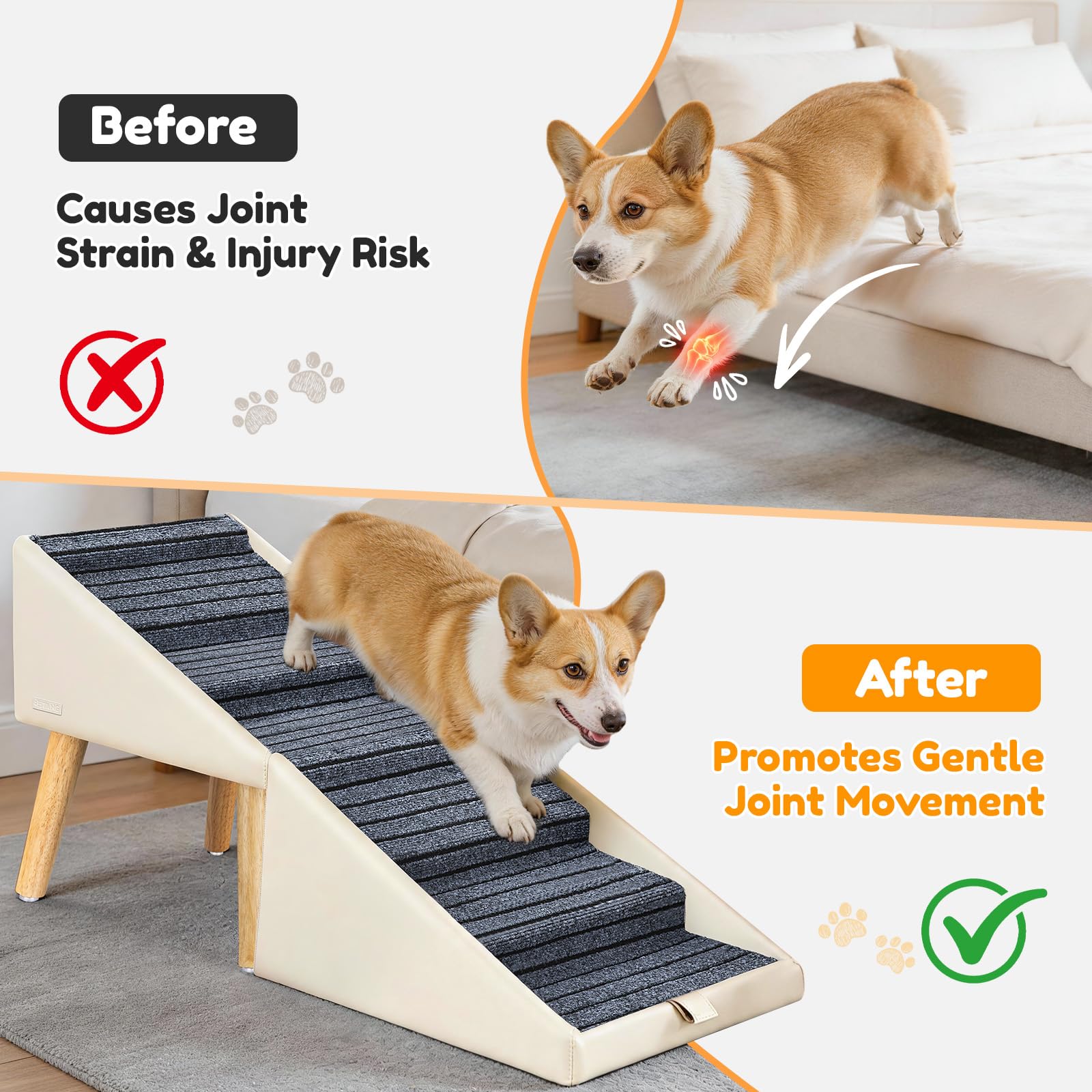BBtang escalier déplié près du lit facilite montée du chien