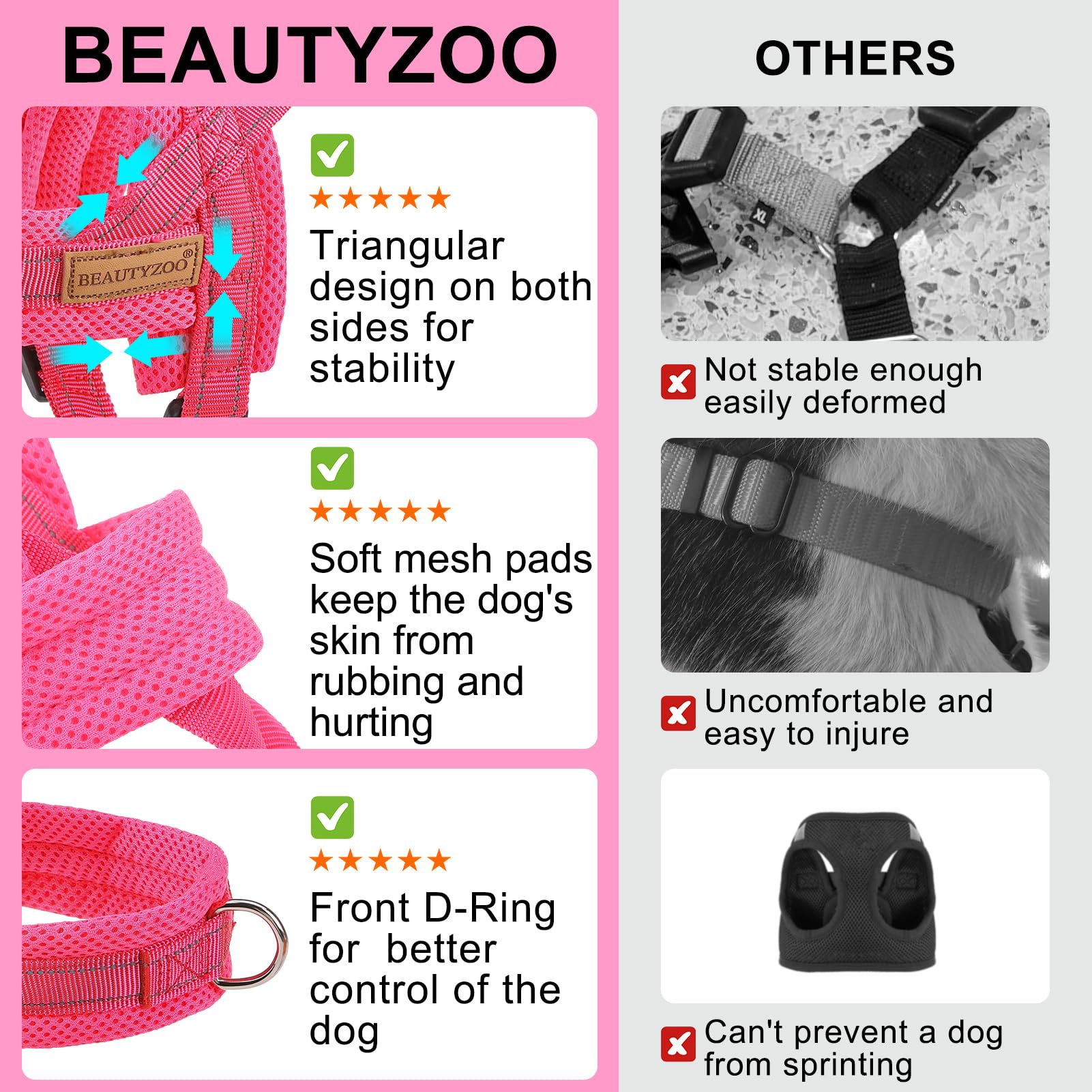 BEAUTYZOO détail de la laisse bungee et du mousqueton pivotant pour sécurité et souplesse