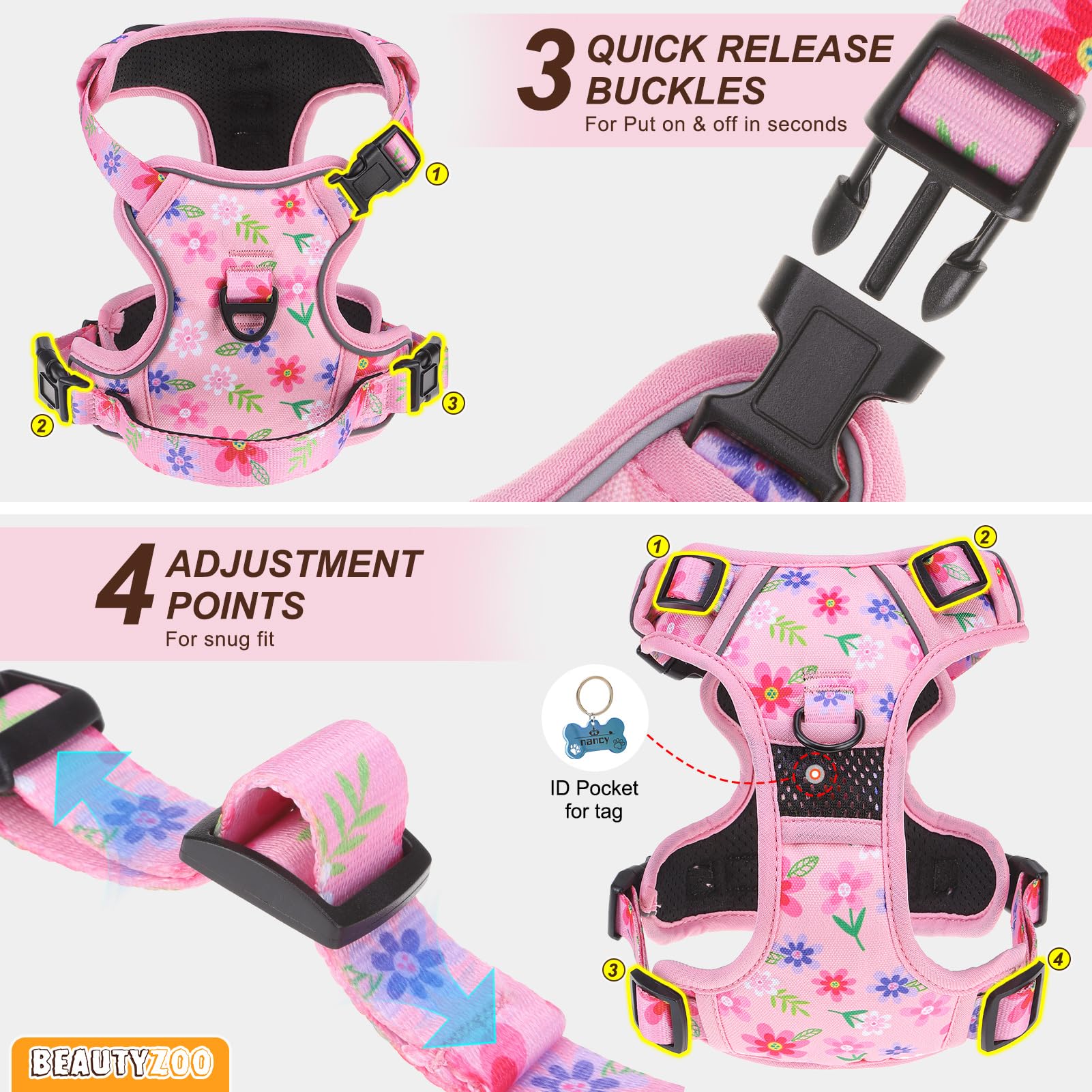 BEAUTYZOO laisse avec mousqueton 360° pour attache sûre