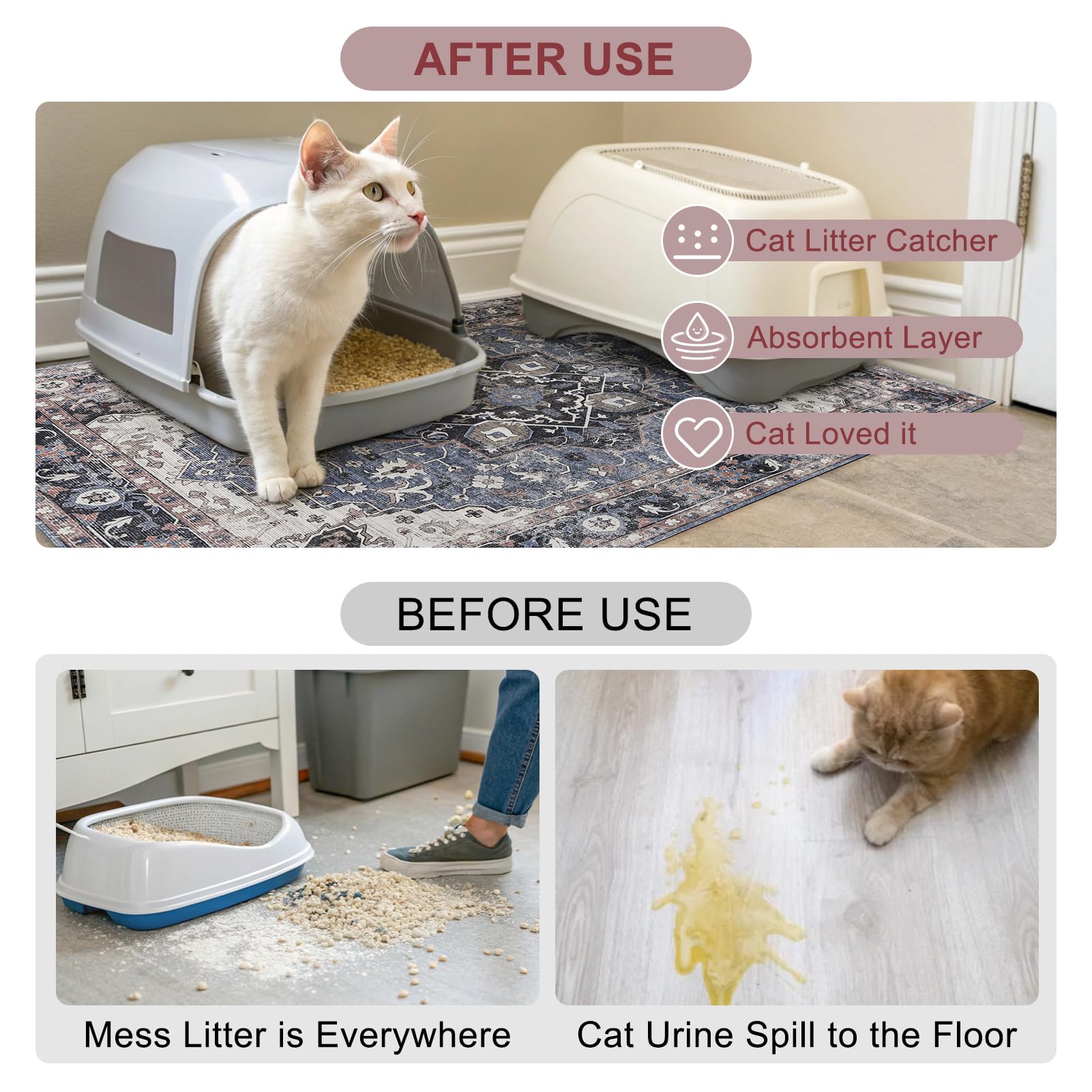 BEAUTYZOO tapis placé sous bac à litière pour réduire les grains autour du bac