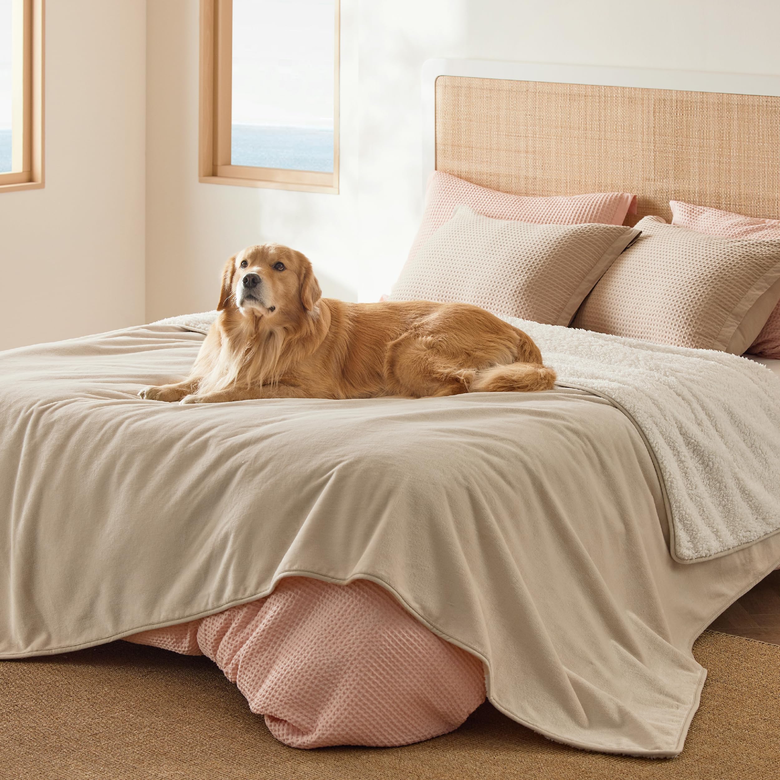 Bedsure couverture face avant montrant taille et finition, protection pratique