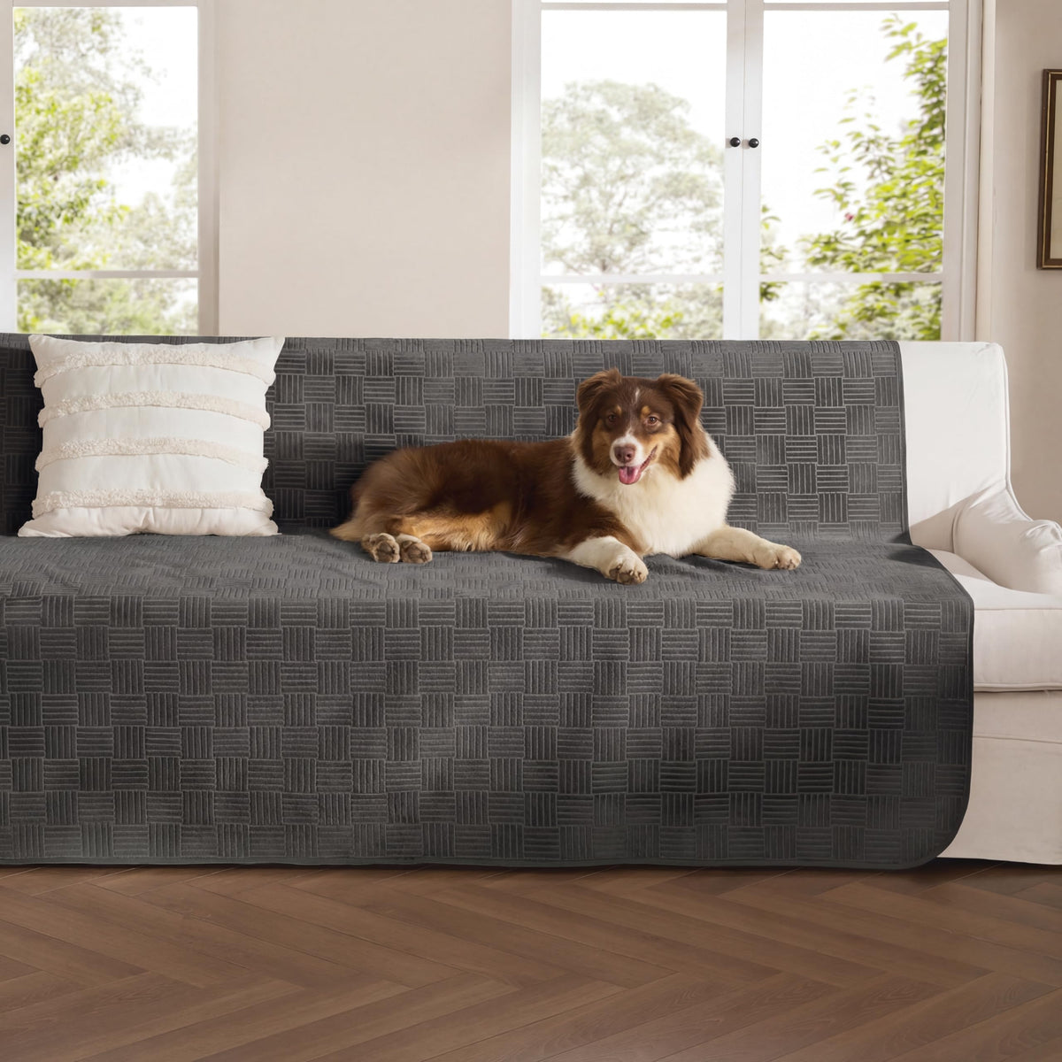 Bedsure housse de canapé face montrant protection et finition
