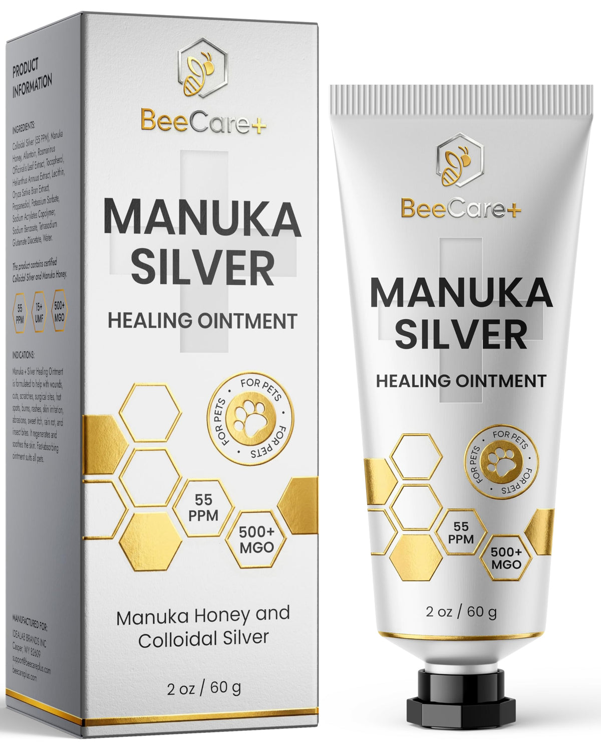 BeeCare+ tube devant montrant format 2 oz et utilisation pratique