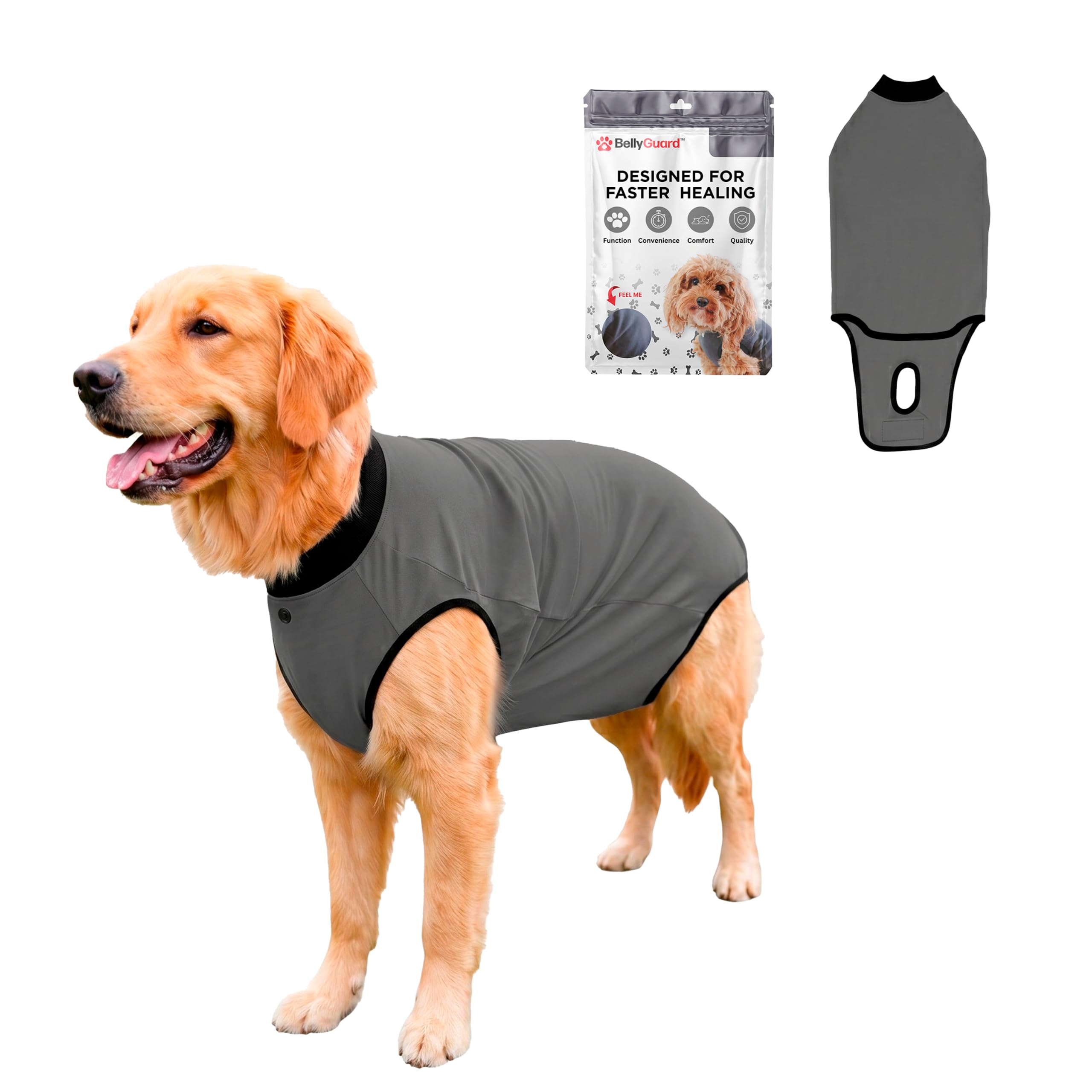 BellyGuard vue avant sur mannequin protégeant la plaie avec maintien confortable