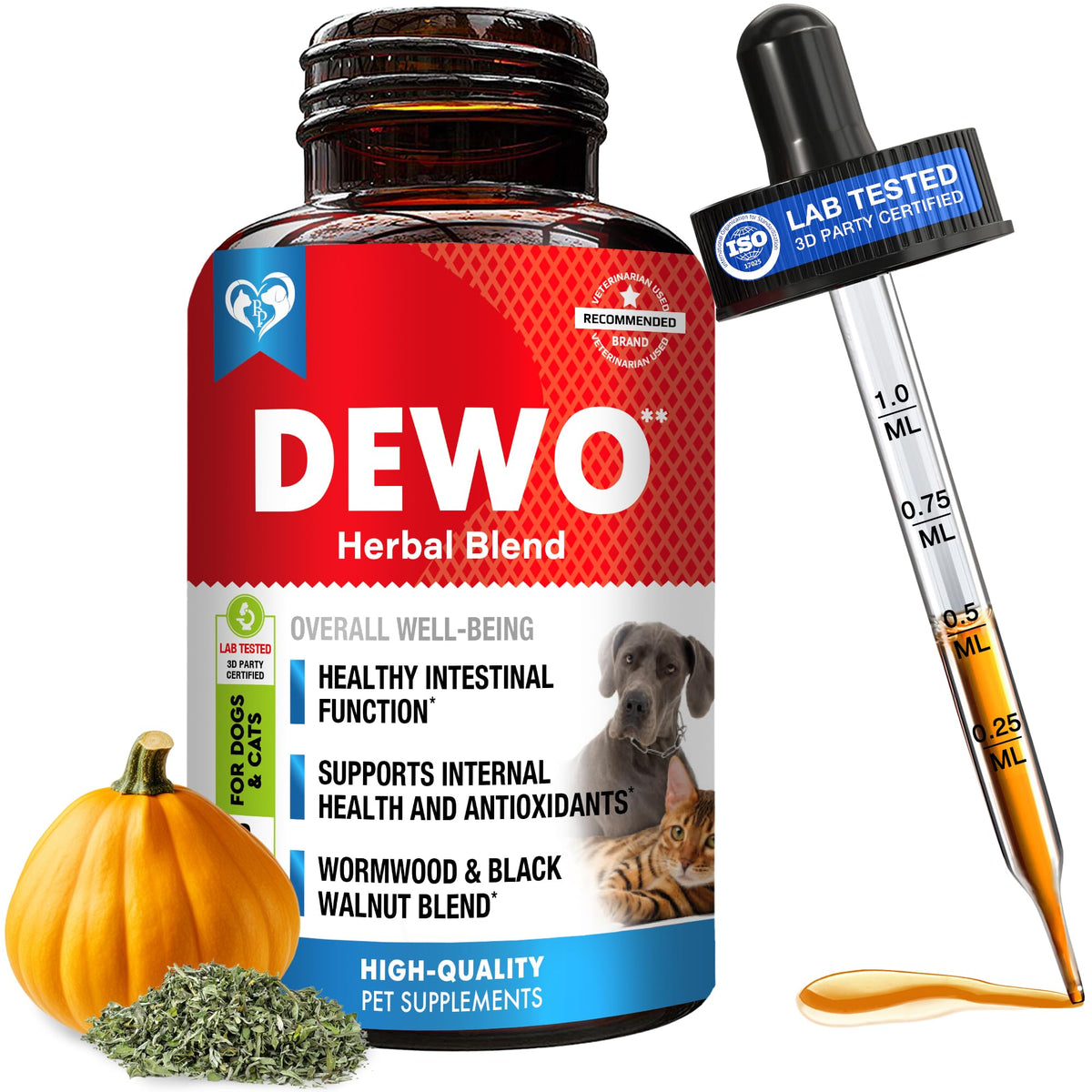 Beloved Pets flacon face avant montrant l’étiquette, pratique pour dosage quotidien