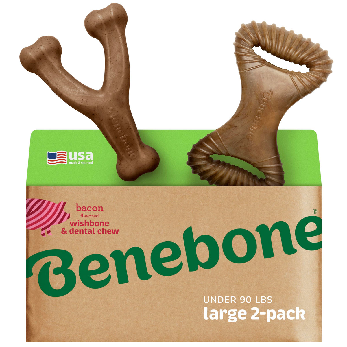 Benebone vue avant du pack avec deux jouets, durable et attrayant