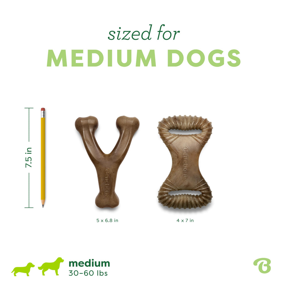 Comparaison de taille Benebone avec main et ruban, montre l'échelle pour chiens medium