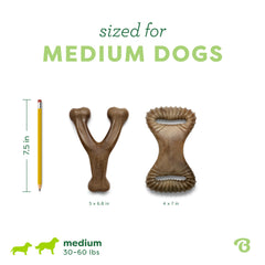 Comparaison de taille Benebone avec main et ruban, montre l'échelle pour chiens medium
