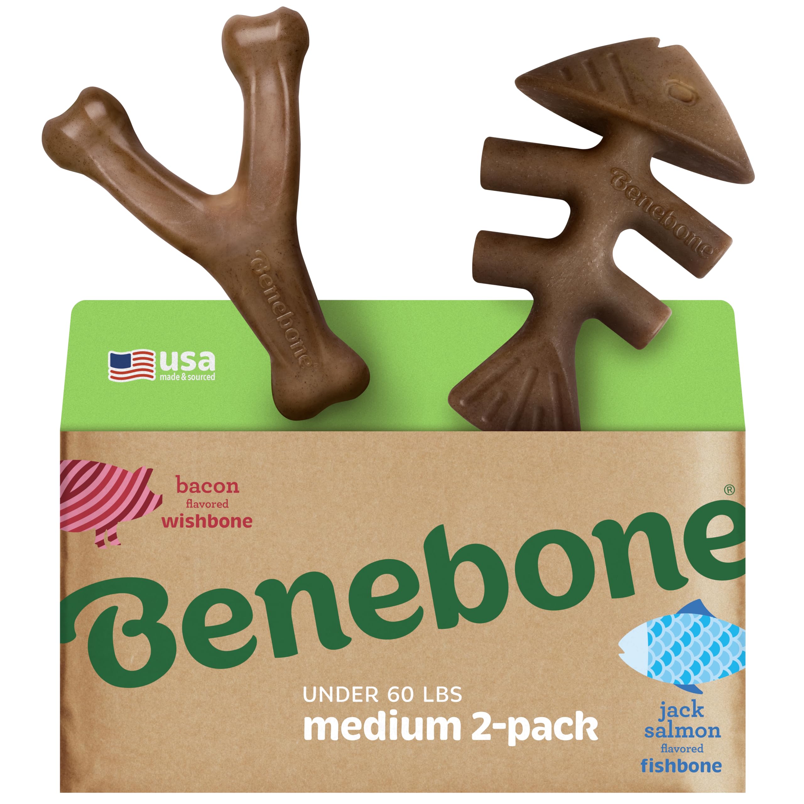 Benebone emballage avant pack montrant les deux jouets et avantages