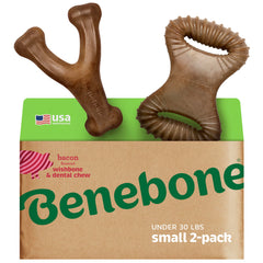 Benebone emballage avant montrant le duo et bénéfice plaisir durable