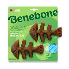 Benebone Fishbone emballage avant montrant le lot 2-pack et la durabilité